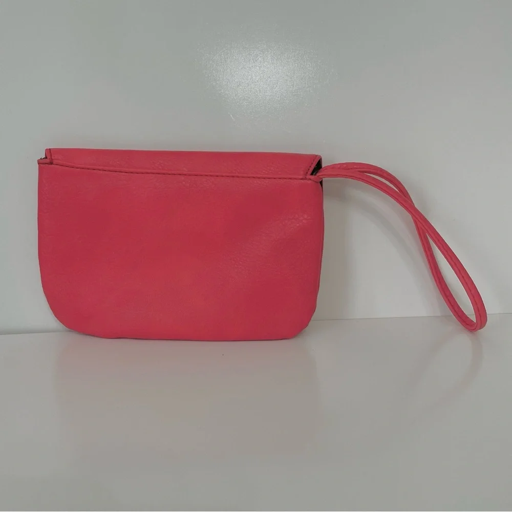 Women's Coral Pebbled Wristlet Clutch Asymmetrical Purse Bag
